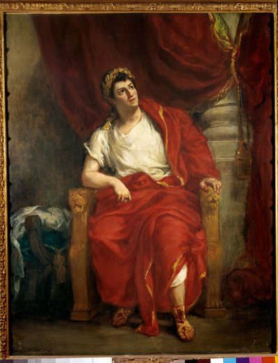 Portræt af komikeren Francois-Joseph (Francois Joseph) Talma (1763-1826), der fortolker Nero i stykket Britannicus””” af Jean Racine”” Maleri af Eugene Delacroix (1798-1863) 1853 Dim. 0,92 x 0,73 m Paris, fransk komedie af Ferdinand Victor Eugene Delacroix