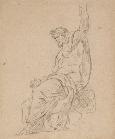 Recto: Siddende figur af en mand, muligvis af Jupiter, på en ørn, der rækker op med venstre hånd af Ferdinand Victor Eugene Delacroix
