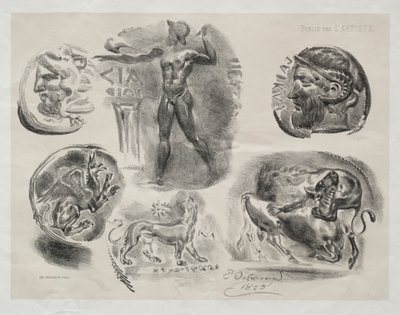 Ark med seks antikke medaljer, 1825. af Ferdinand Victor Eugene Delacroix