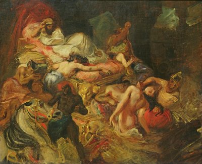 Studie til The Death of Sardanapalus, før 1827 (olie på lærred) af Ferdinand Victor Eugene Delacroix