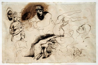 Undersøgelse for Sardanapales død. Tegning af Eugene Delacroix (1798-1863) af Ferdinand Victor Eugene Delacroix