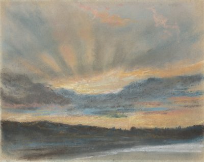 Solnedgang, ca. 1850 (pastel på papir monteret på bord) af Ferdinand Victor Eugene Delacroix
