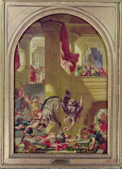 Uddrivelsen af Heliodorus fra templet, ca. 1857 af Ferdinand Victor Eugene Delacroix