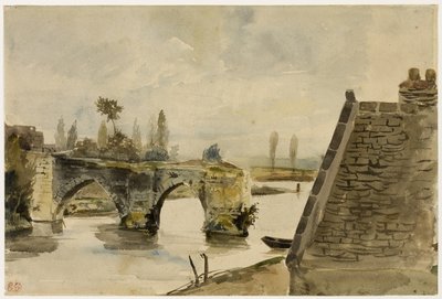 Den gamle bro ved Nantes, ca. 1827 (akvarel på cremefarvet vævet papir) af Ferdinand Victor Eugene Delacroix