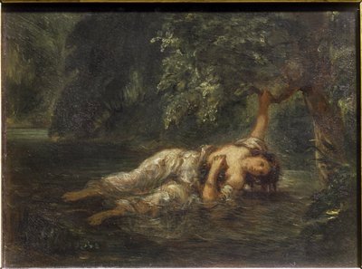 Ophelies død - olie på lærred af Ferdinand Victor Eugene Delacroix