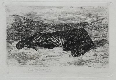 Tiger liggende i ørkenen. af Ferdinand Victor Eugene Delacroix