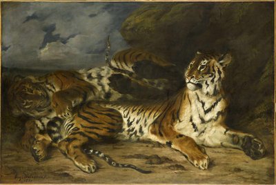 Ung tiger leger med sin mor, 1830. af Ferdinand Victor Eugene Delacroix