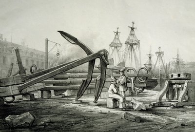 Ankre på flådeværft, af Ferdinand Perrot, litografi af Ferdinand Victor Perrot