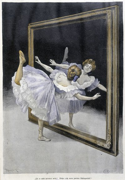 Klassisk dans: danser laver øvelser foran et spejl - n.d., tysk doc. af Ferdinand von Reznicek