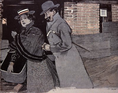 Mand chikanerer en ung kvinde. Illustration af F. Von Reznicek i: Simplicissimus, Tyskland af Ferdinand von Reznicek