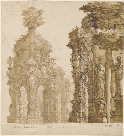Scenedesign af havepavilloner af Ferdinando Galli Bibiena