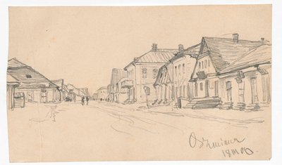 En gade i Oszmiana; på bagsiden: en skitse af en dør af Ferdynand Ruszczyc