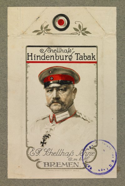 Portræt af Hindenbourg på en tobakspakke af Fernand Barbier
