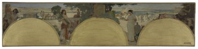 Skitse til Hôtel de Ville de Paris: History of writing - ancient times, ca. 1890 (olie på lærred) af Fernand Cormon