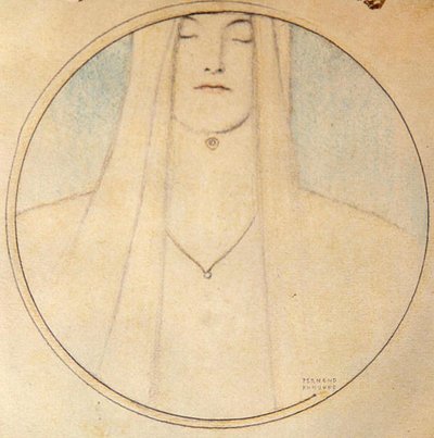 Head of a Woman (pastel på papir) af Fernand Khnopff