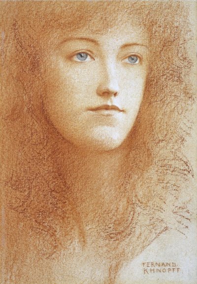 ""Portræt af en ung engelsk kvinde"" Sanguine på papir af Fernand Khnopff (1858-1921) Circa 1890 privat samling af Fernand Khnopff