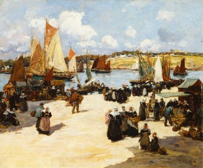 En travl havnescene, af Fernand Legout Gerard