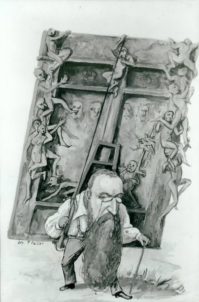 Portræt af Auguste Rodin, der bærer helvedes porte (wc på papir) af Fernand Paillet