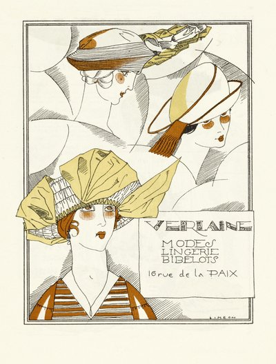 Annonce for Verlaine, Modes, Lingeri, Bibelots, pub. 1914 (stenciltryk) af Fernand Siméon