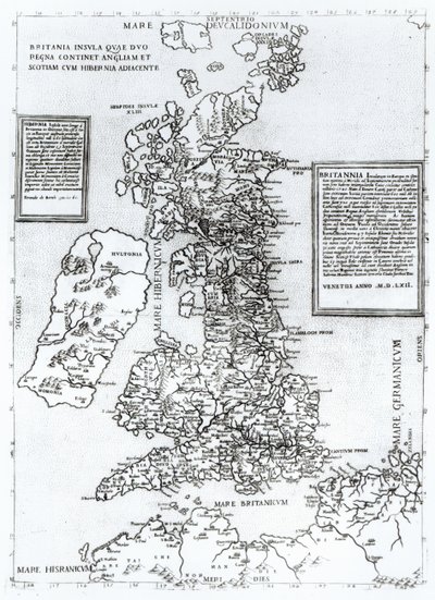Storbritanniens ø, som indeholder kongerigerne England og Skotland, der støder op til Irland, indgraveret af Paulo Forlani, 1562 (kobberstik) af Fernando Bertelli