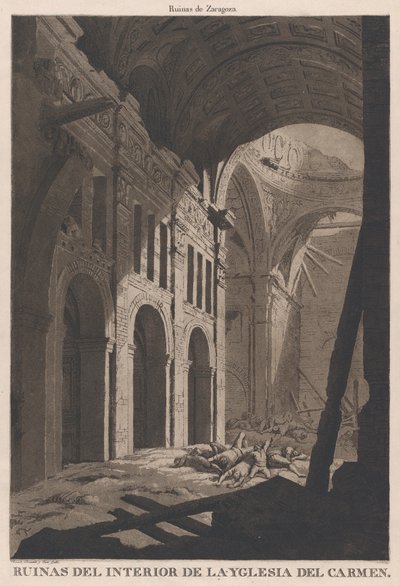 Udsigt over ruinerne af det indre af kirken Nuestra Senora del Carmen i Saragos..., 1808-14 af Fernando Brambila