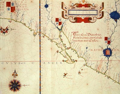 Fol.15 Kort over Mexico og nedre Californien, fra et atlas, 1571 af Fernao Vaz Dourado