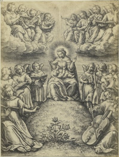 Fotoreproduktion af dybtryk Koncerten angives af Hieronymus Wierix Englenes koncert af Fierlants