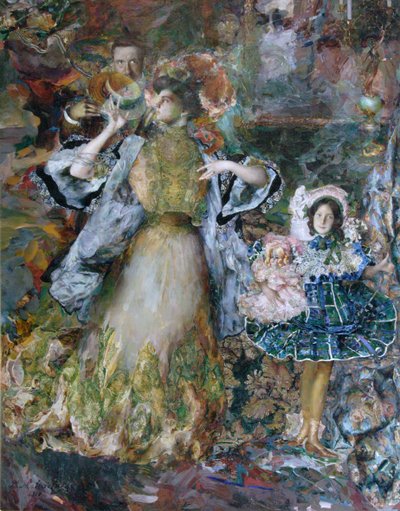 Selvportræt med kone og datter, 1910 af Filipp Andreyevich Malyavin