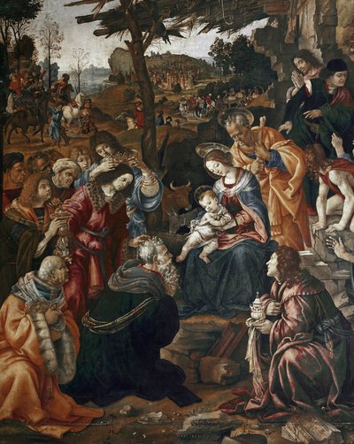 Tilbedelse af Magi - Altertavle af San Donato (olie på panel af Filippino Lippi