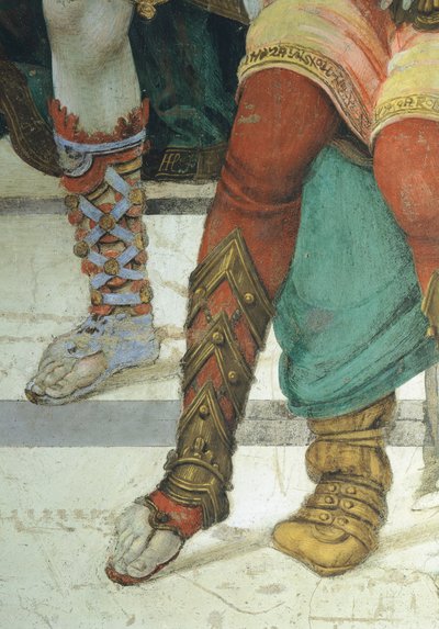 Detalje af fodtøj, St Philip the Apostle foran Marstemplet i Hierapolis af Filippino Lippi