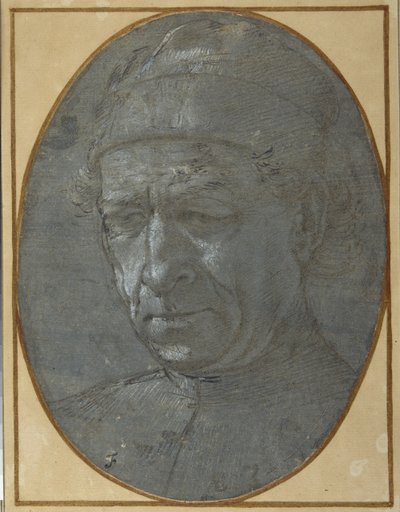 Hoved af en ældre mand iført kasket (metalspids på blågråt forberedt papir) af Filippino Lippi