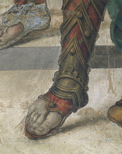 Saint Philip Driving Dragon fra Temple of Hieropolis af Filippino Lippi, detalje af fodtøj, fresco af Filippino Lippi