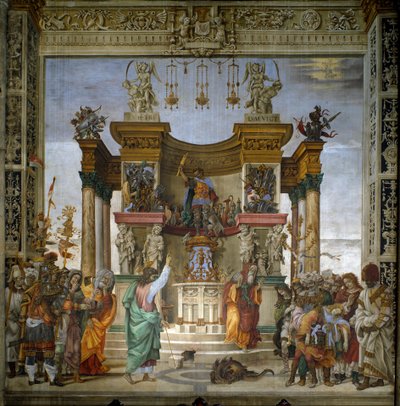 Sankt Philip uddriver dragen fra templet Hierapolis Fresco af filippinske Lippi (1457-1504) 1487-1502 Strozzi-kapellet, Santa Maria Novella, Firenze - Sankt Filip driver dragen fra Hieropolis-templet, af filippinske Lippi (1457-1504) . Fresco af Filippino Lippi