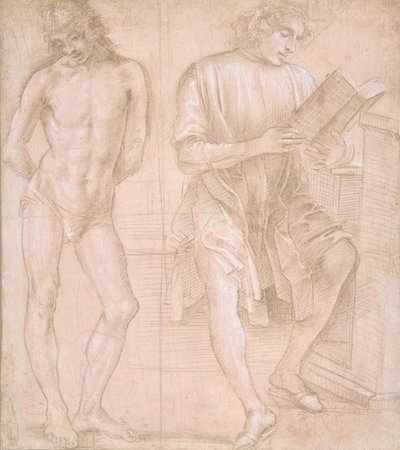 Stående ungdom med hænderne bag ryggen og en siddende ungdom, der læser recto..., 145758-1504. af Filippino Lippi
