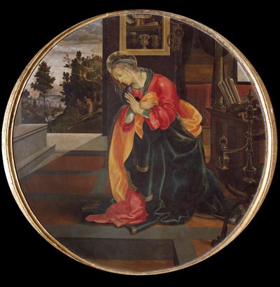 Bebudelsen. Detalje af Jomfruen (olie på lærred af Filippino Lippi
