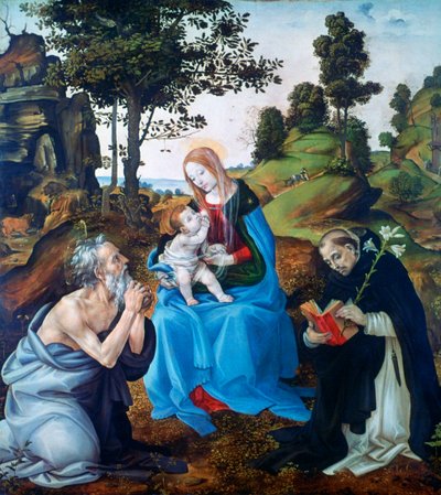 Jomfruen og barnet med de hellige Hieronymus og Dominikus, c1485 af Filippino Lippi