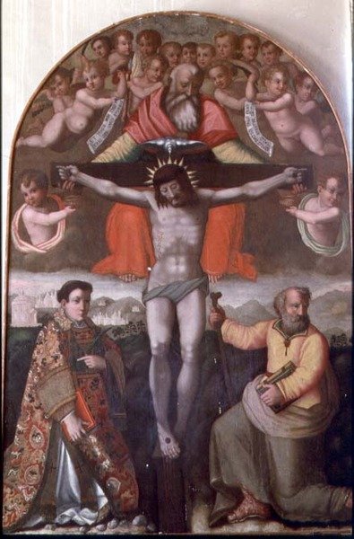 Treenighed med SS. Stephen og Philip, midterpanel på en altertavle (tempera på panel) af Filippino Lippi