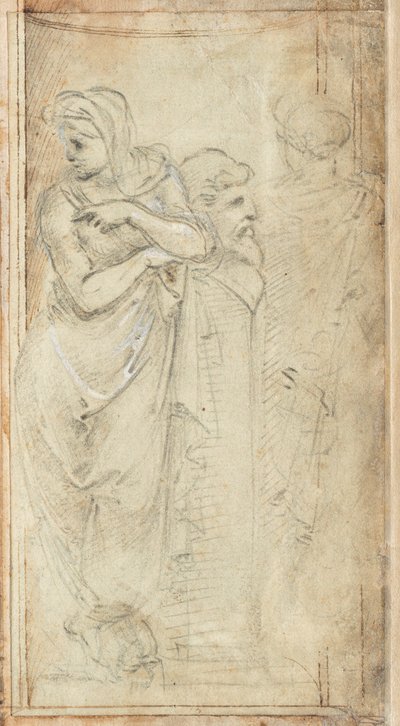 To draperede kvinder, der står på hver side af en herm af Filippino Lippi