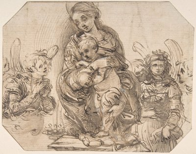 Jomfru og barn deltog af engle, 145758-1504. af Filippino Lippi.