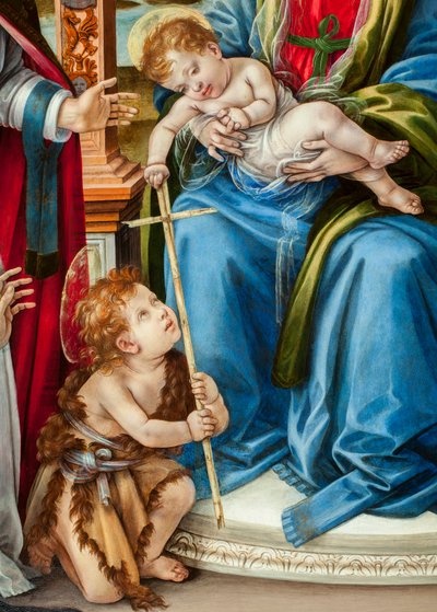Jomfru med barn og Johannes Døberen, Sankt Martin og Sankt Katarina af Alexandria) Detalje af Nerli-altertavlen (tempera på panelet) af Filippino Lippi