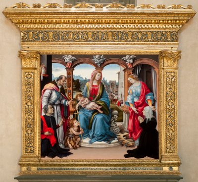 Jomfru med barn og den hellige Johannes Døberen, den hellige Martin og den hellige Katarina af Alexandria. Nerli altertavle (tempera på panel af Filippino Lippi