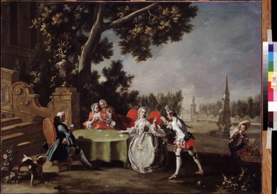 ""Kortfesten"" Gruppe af italienske adelsspillere, der spiller kort i en have. Maleri af Filippo Falciatore (1718-1768) Pushkin Museum fra det 18. århundrede, Moskva af Filippo Falciatore