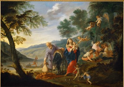 Hvil under flyveturen til Egypten (maleri på lærred) af Filippo Lauri