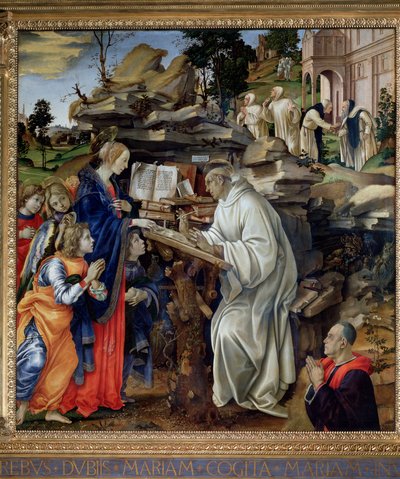 Jomfruens tilsynekomst til Sankt Bernard - olie på panel af Filippo Lippi