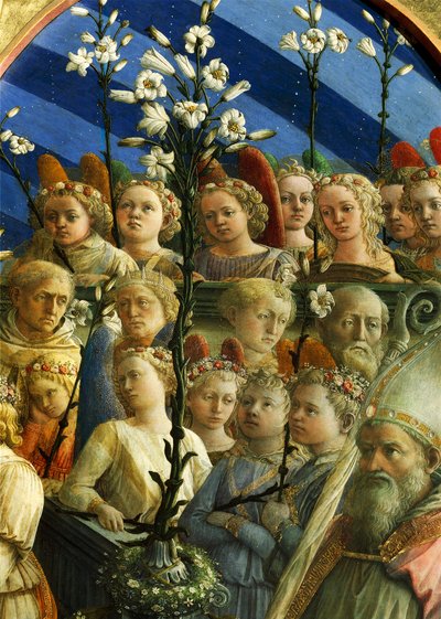 Coronazione Maringhi eller Coronation of Virgin af Filippo Lippi (ca. 1406-1469), tempera på træ, 200x287 cm, detalje af Filippo Lippi