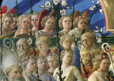 Coronation Maringhi or Coronation of Virgin af Filippo Lippi (ca. 1406-1469), tempera på træ, 200x287 cm, detalje af Filippo Lippi