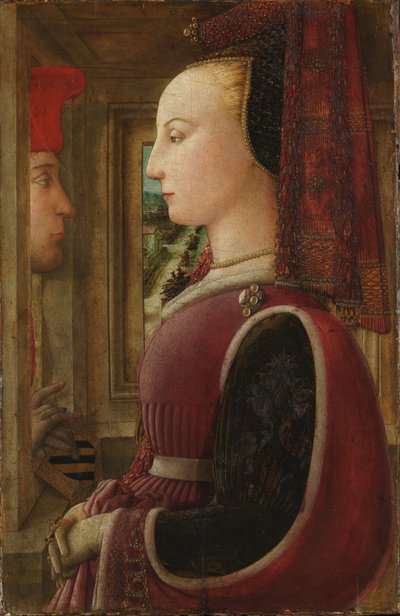 Portræt af en kvinde med en mand ved et vindue af Filippo Lippi