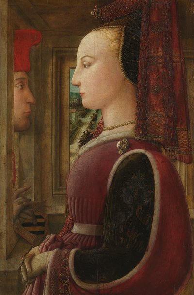 Portræt af en kvinde med en mand ved en kasse, ca. 1440. af Fra Filippo Lippi