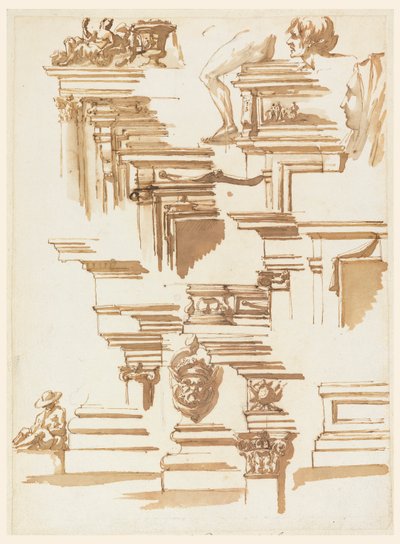 Arkitektoniske detaljer; menneskelige figurer af Filippo Marchionni