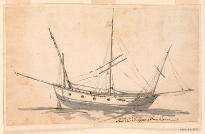 Tegning, Et sejlende skib, ca. 1780 af Filippo Marchionni